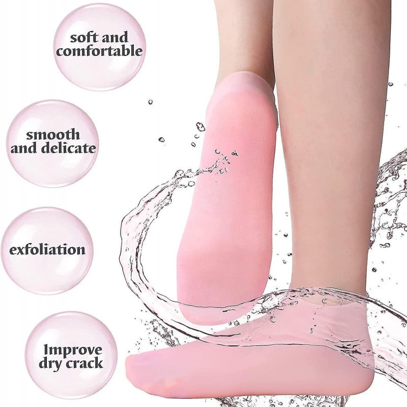 Silicone Exfoliating Foot and Hand Socks Gloves Set - 1 Pair Silicone Socks / Moisturizing Gel Heel Socks / Silicone Heel Pad For Foot Care / Multi-purpose Unisex