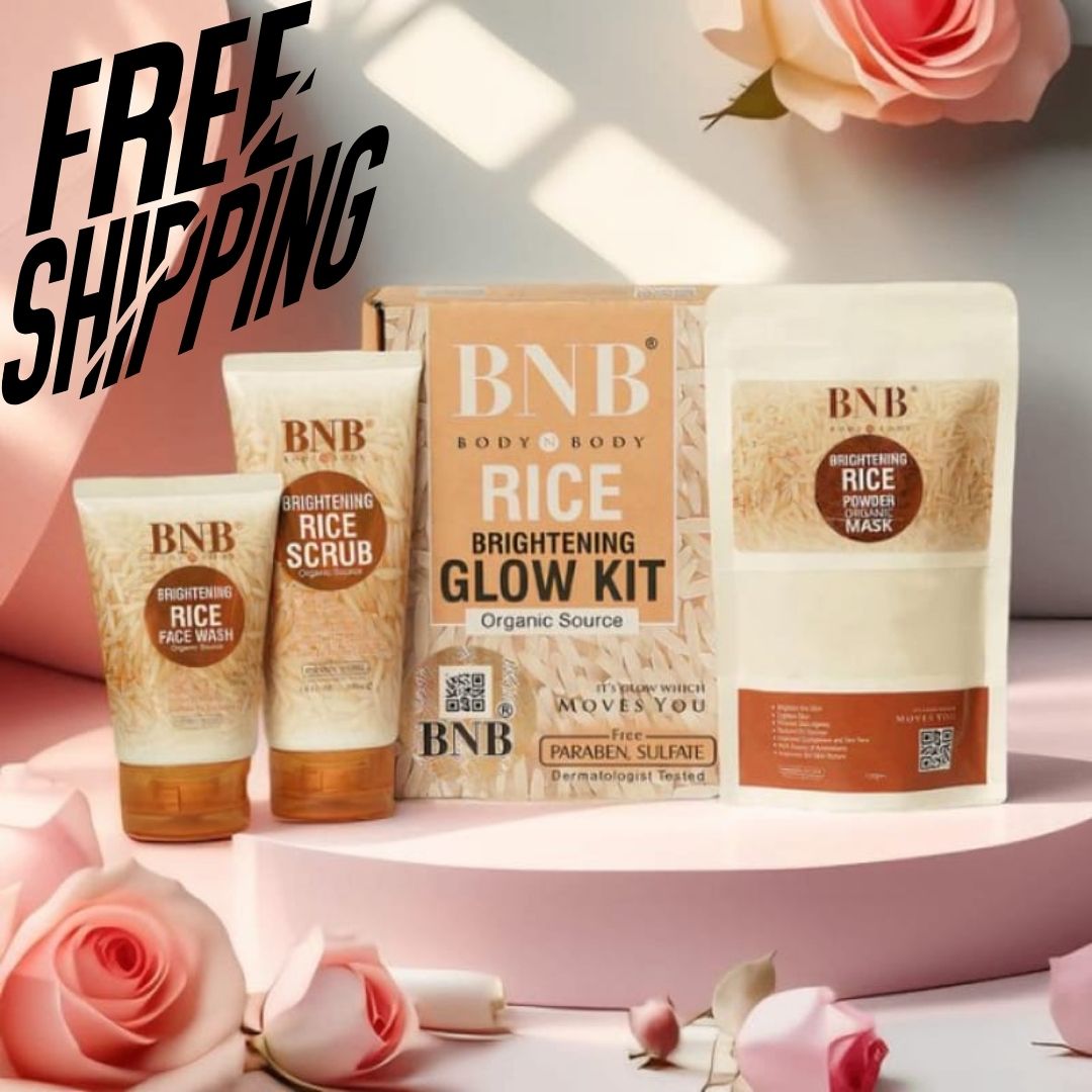 BNB Rice Extract Bright & Glow Kit (Rice Face Wash + Rice Scrub + Rice Mask) - Facial kits for whitening