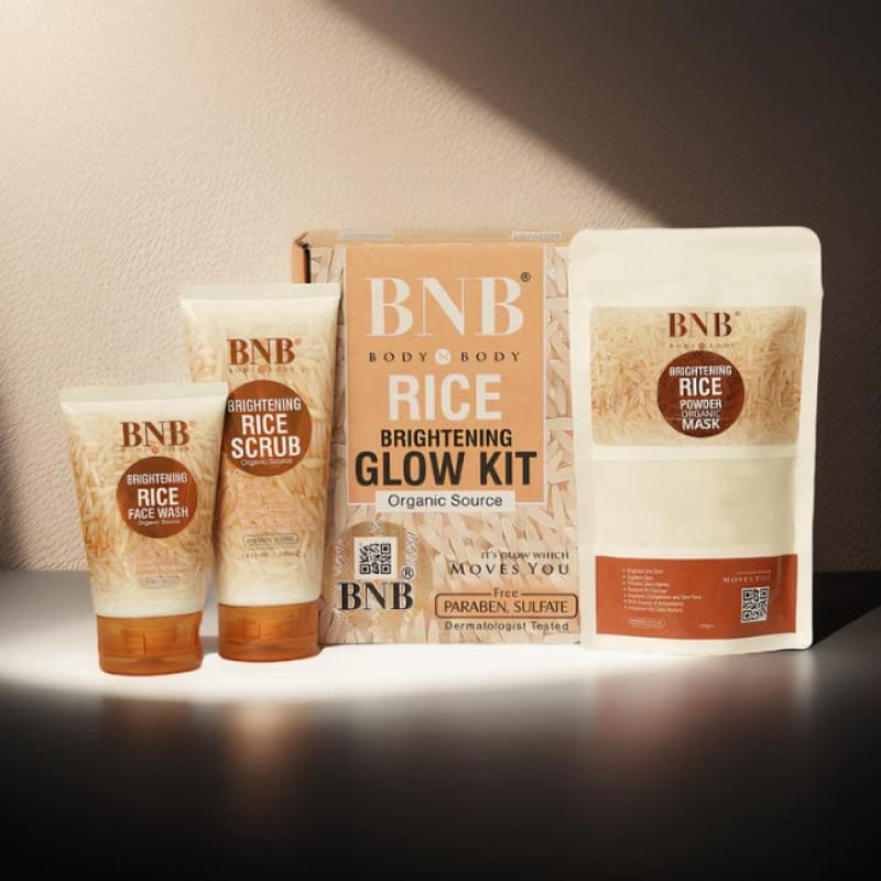 BNB Rice Extract Bright & Glow Kit (Rice Face Wash + Rice Scrub + Rice Mask) - Facial kits for whitening