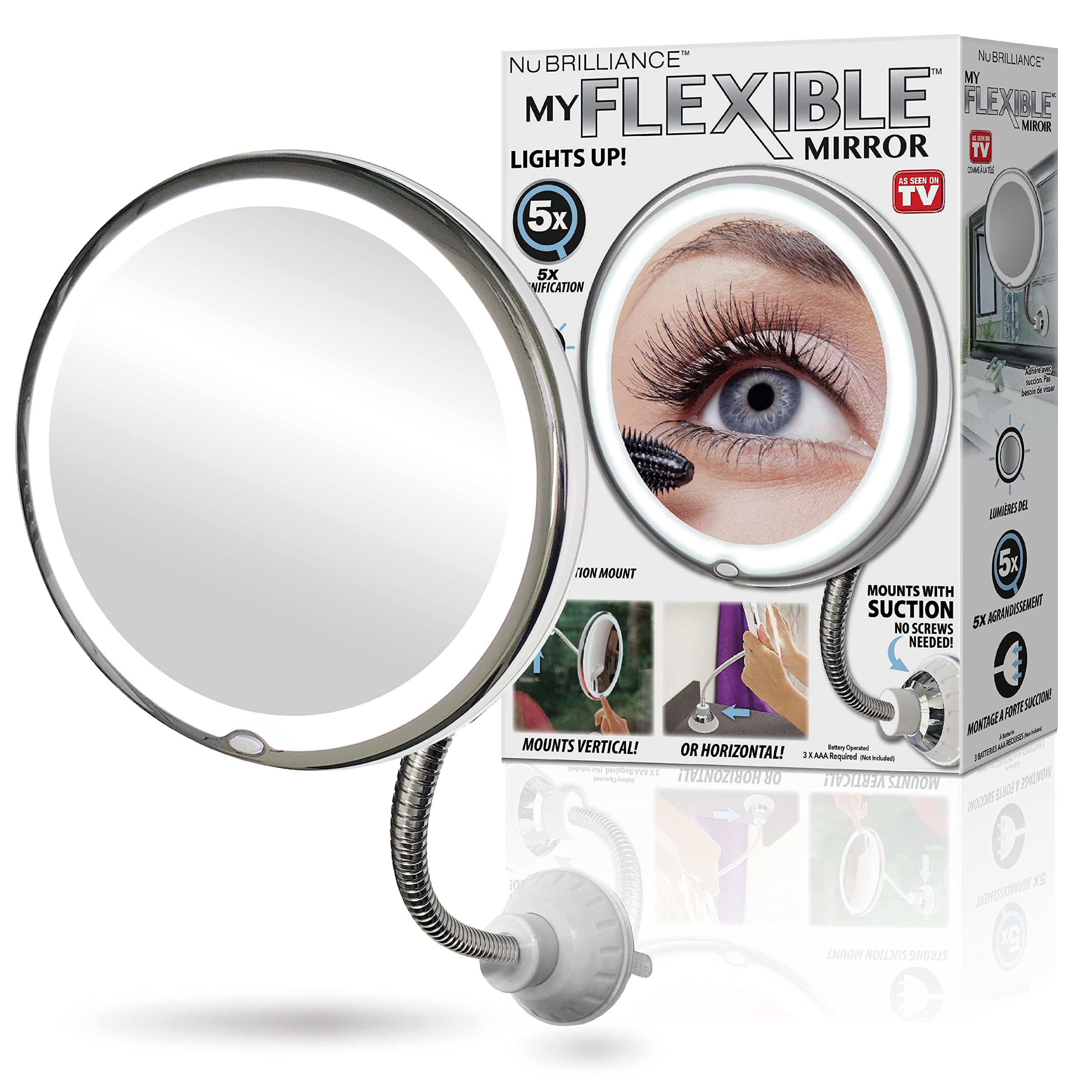 360 rotable Flexible Makeup Mirror - 10x Magnification 7” Make up Mirror - Makeup Mirror With LED Light - Round Vanity Flexible Mirror for Home, Bathroom - Makeup organizer/assessories