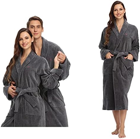 Sweet Needle Bathrobe 100% Cotton Terry Towel Dressing Gown Super Soft Light Luxury Highly Absorbent Toweling Robes with Pockets, Shawl Collar and Adjustable Belt for Men Women – Charcoal