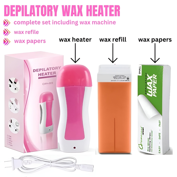 3 In 1 Depilatory Wax Heater Machine With Roll On Wax Refill And Waxing Strips For Body And Face Hair Removal | Hair Remover Machine | Wax Machine